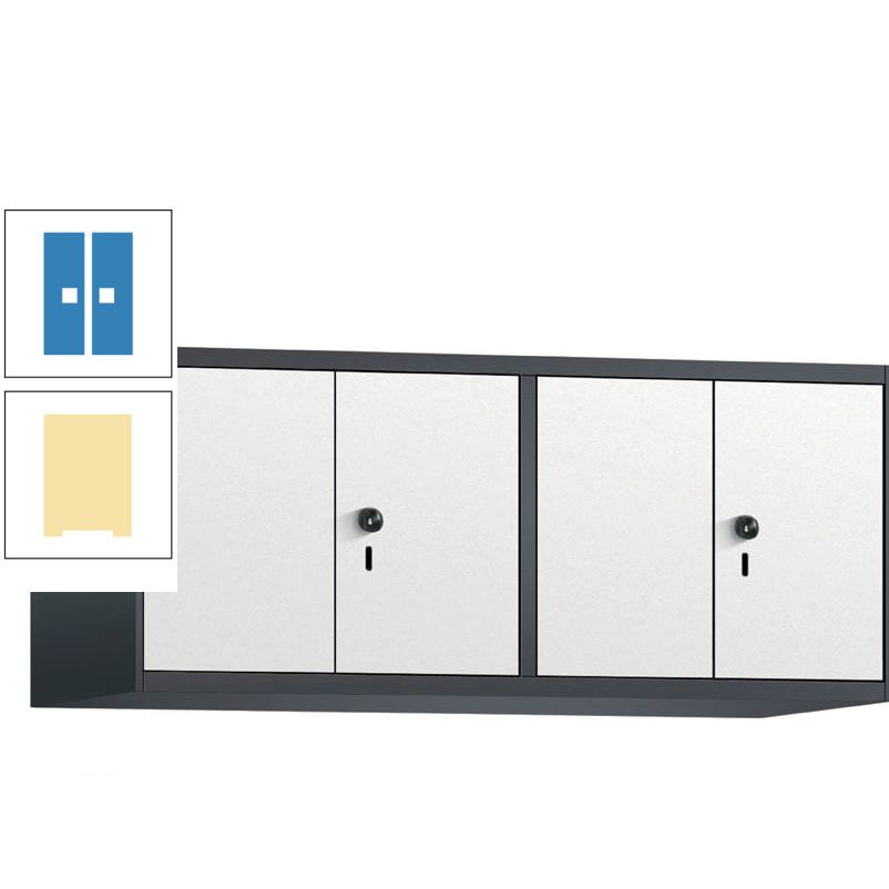 Aufsatzschrank, Schrankaufsatz, Türen paarweise, 4 Fächer a 300 mm, Farbe Pastellgelb, Tür anthrazitgrau, 500 x 1.200 x 500 mm (HxBxT)
