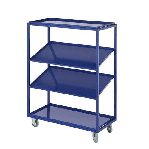 Kommissionierwagen für Sichtlagerkästen, Traglast 230 kg, Ladefläche 480 x 960 mm, 4 Etagen, inkl. 2 schräge Fachböden, Farbe enzianblau