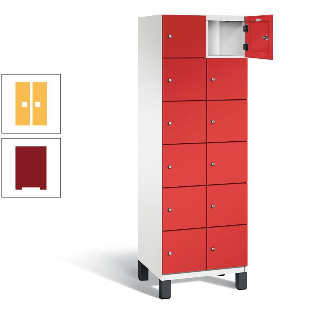 Fächerschrank, Stahlschrank, 12 Fächer, Türöffnungsbegrenzer, Füße, 1.980 x 600 x 525 mm (HxBxT), Korpus anthrazitgrau, Front anthrazitgrau