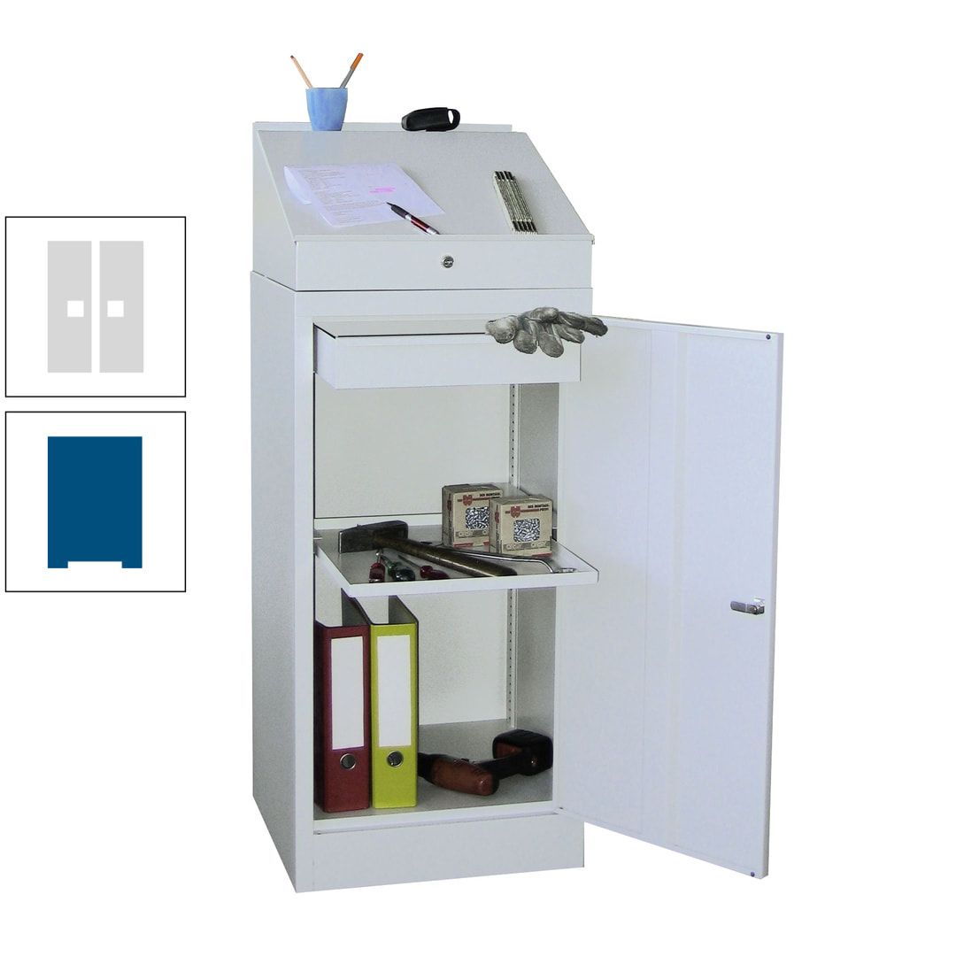 Stehpult mit Schrank - Vollblechtür - Zylinderschloss - 1 Einlegeboden, 1 Schublade - 1.270x500x500 mm (HxBxT) - anthrazitgrau