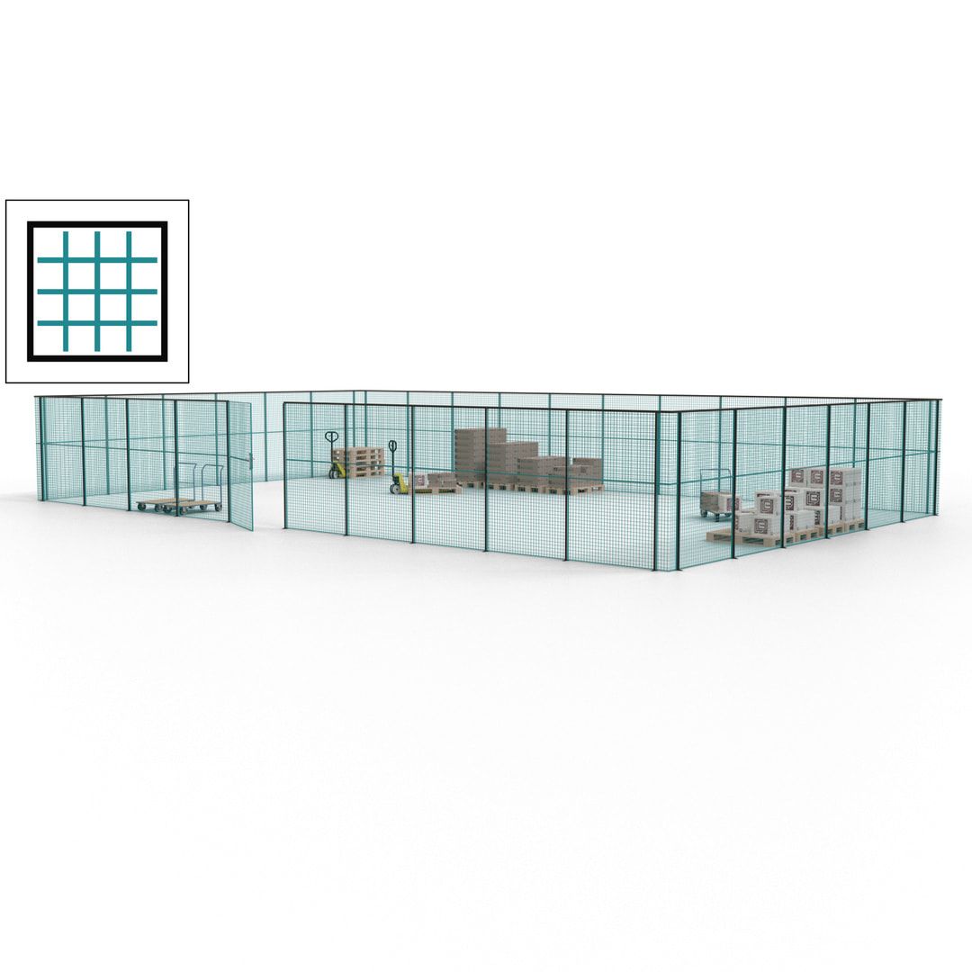 Maschinen Schutzgitter - Hallentrennwand - Sicherheitszaun - Tür - 48 m - 2.200 x 15.400 x 9.400 mm (HxBxT) - enzianblau