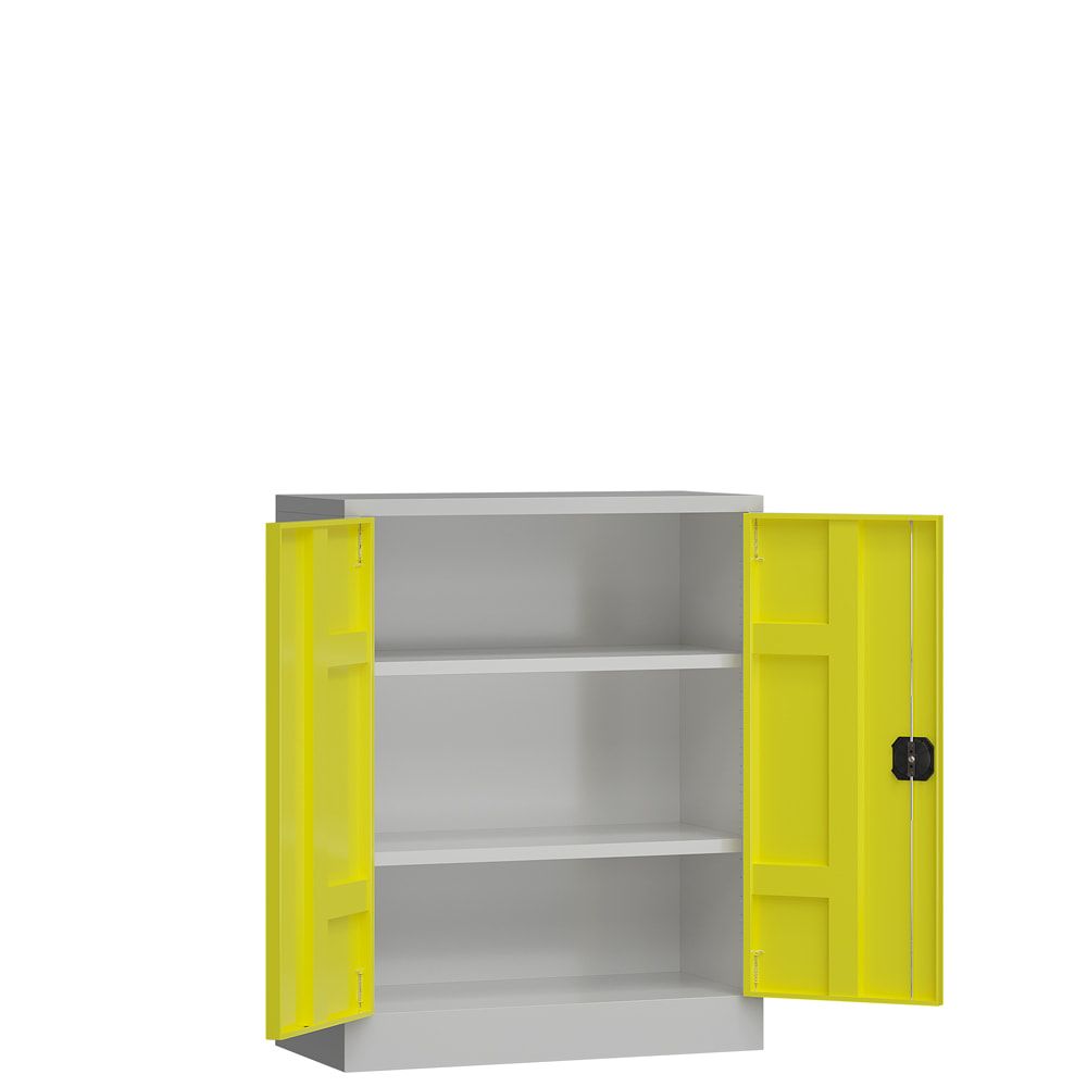 Aktenschrank, Büroschrank, abschließbar, Flügeltüren, 2 Fachböden, 1.200 x 920 x 420 mm (HxBxT), Stahl, Korpus und Türen lichtgrau