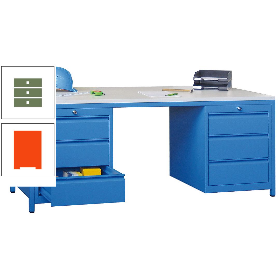 Meisterschreibtisch - 2 Schubladenblöcke - 6 Schubladen - 720 x 1.700 x 800 mm (HxBxT) - anthrazitgrau