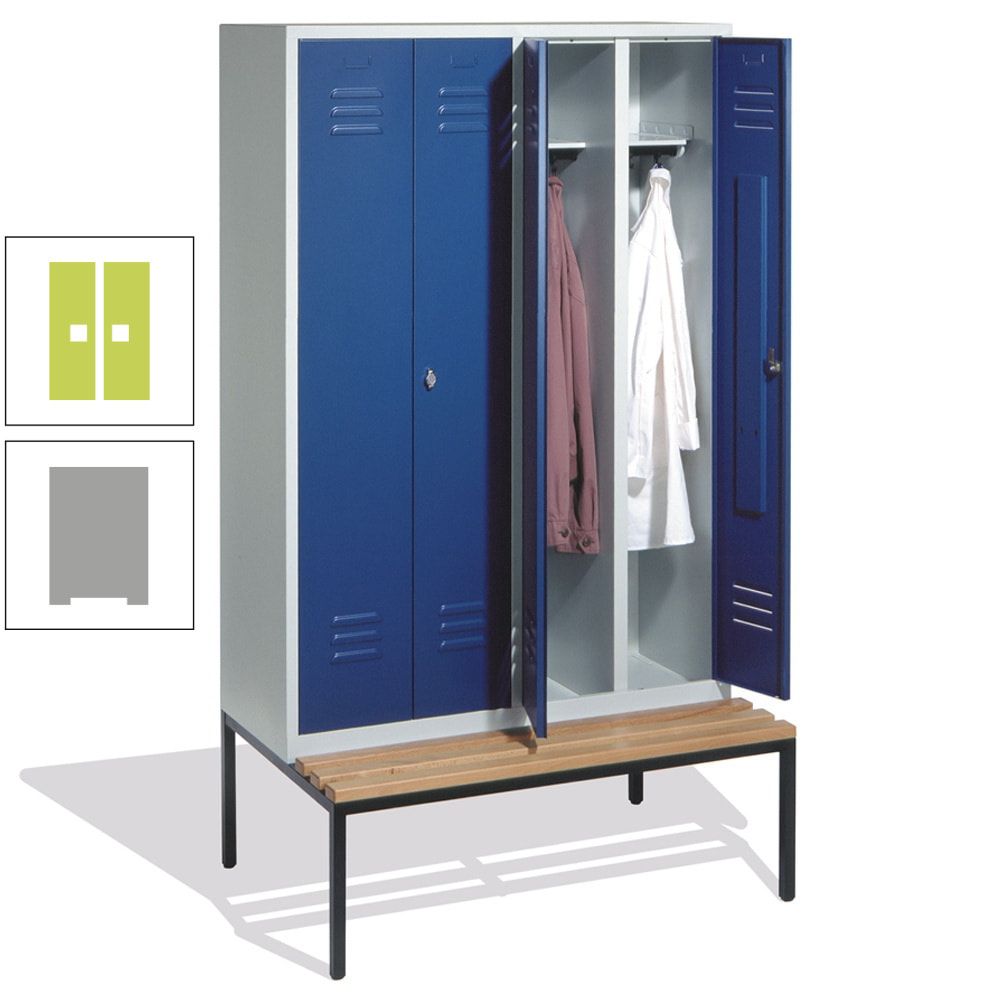 Doppel-Spindschrank, Buche Sitzbank untergebaut, 4 Abteile a 300 mm, Korpus lichtgrau, Tür anthrazitgrau, 2.090 x 1.190 x 815 mm (HxBxT)