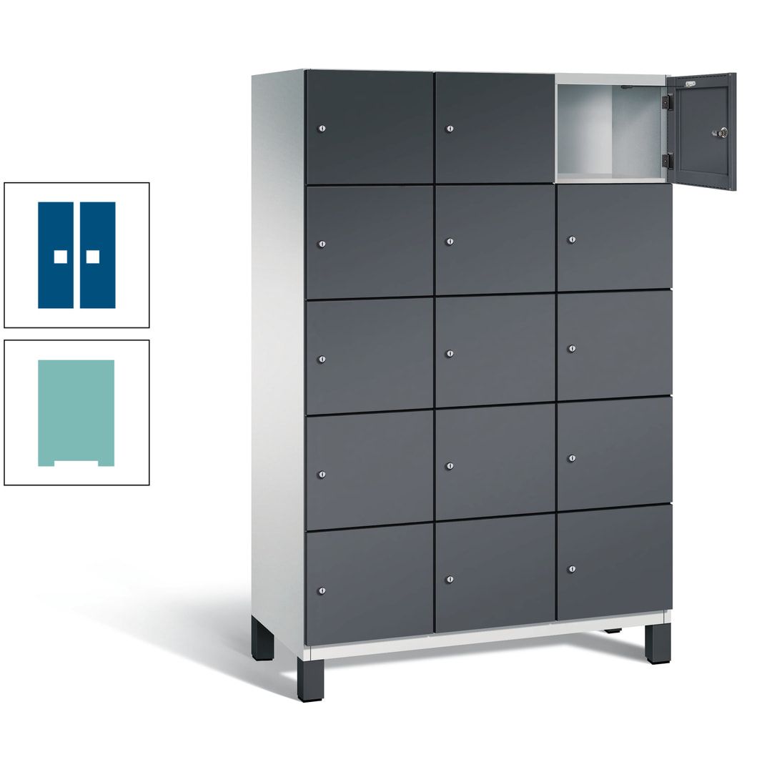 Fächerschrank, Stahlschrank, 15 Fächer, Türöffnungsbegrenzer, Füße, 1.980 x 1.200 x 525 mm (HxBxT), Korpus anthrazitgrau, Front anthrazitgrau