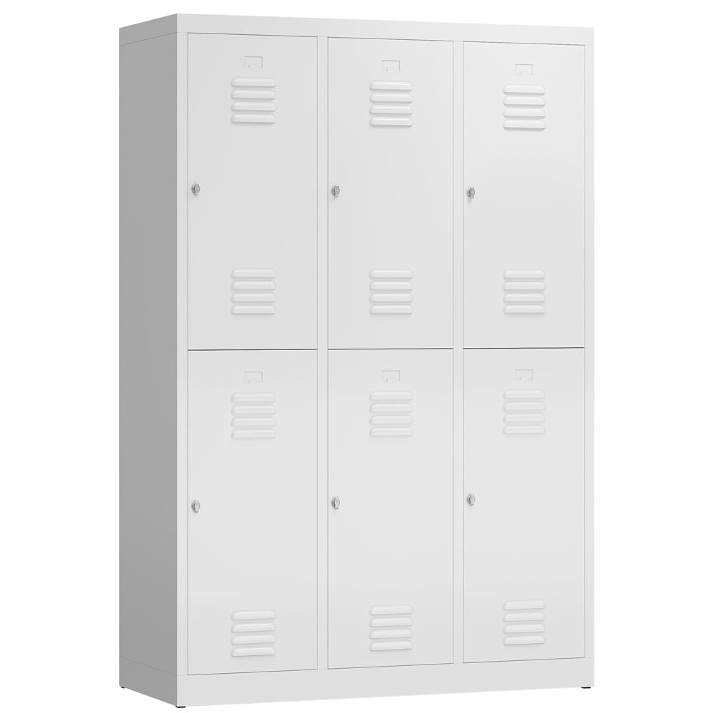 Garderobenschrank, Doppelstockspind, 3 Abteil, 6 Fächer, 1.800 x 1.185 x 500 mm (HxBxT), Drehriegel, Stahl, Korpus: lichtgrau, Front: anthrazitgrau