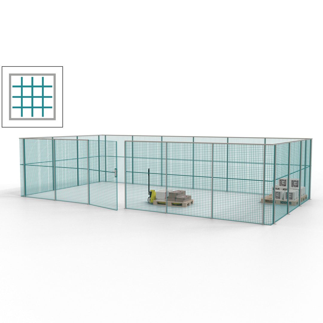 Maschinen Schutzgitter - Hallentrennwand - Sicherheitszaun - Tür - 27 m - 2.200 x 9.400 x 4.900 mm (HxBxT) - enzianblau
