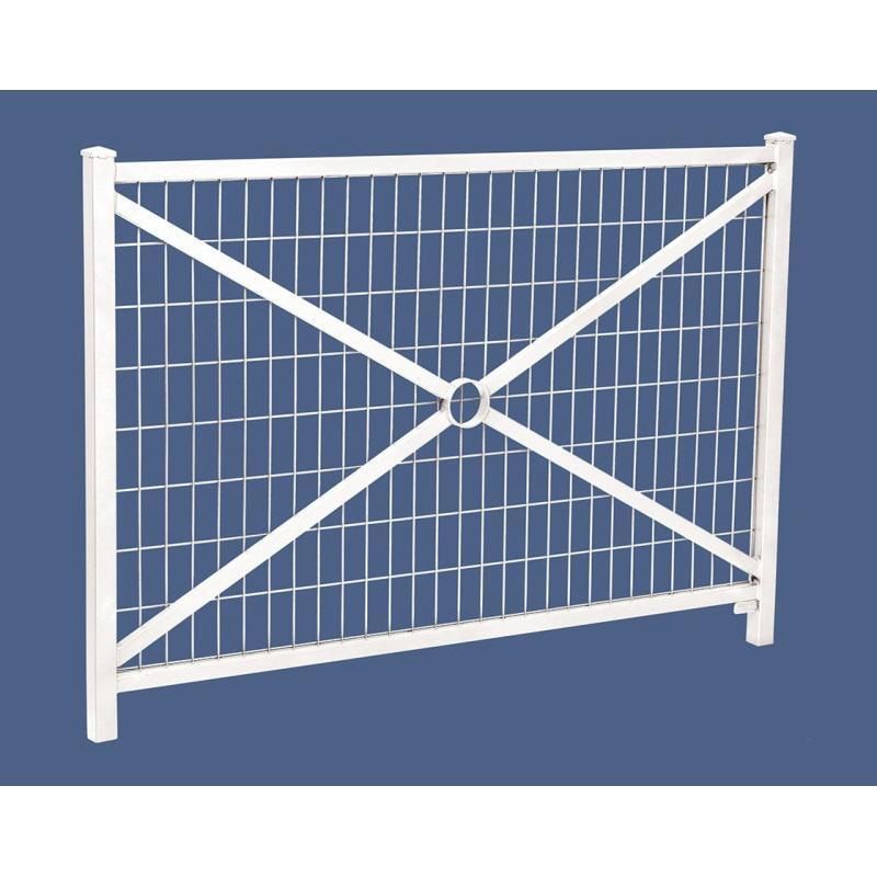 Geländer Kreuz und Gitter - 1.026 x 1.470 mm - Pfosten mit Pyramidenkappe - Farbe enzianblau - Außengeländer Systemgeländer