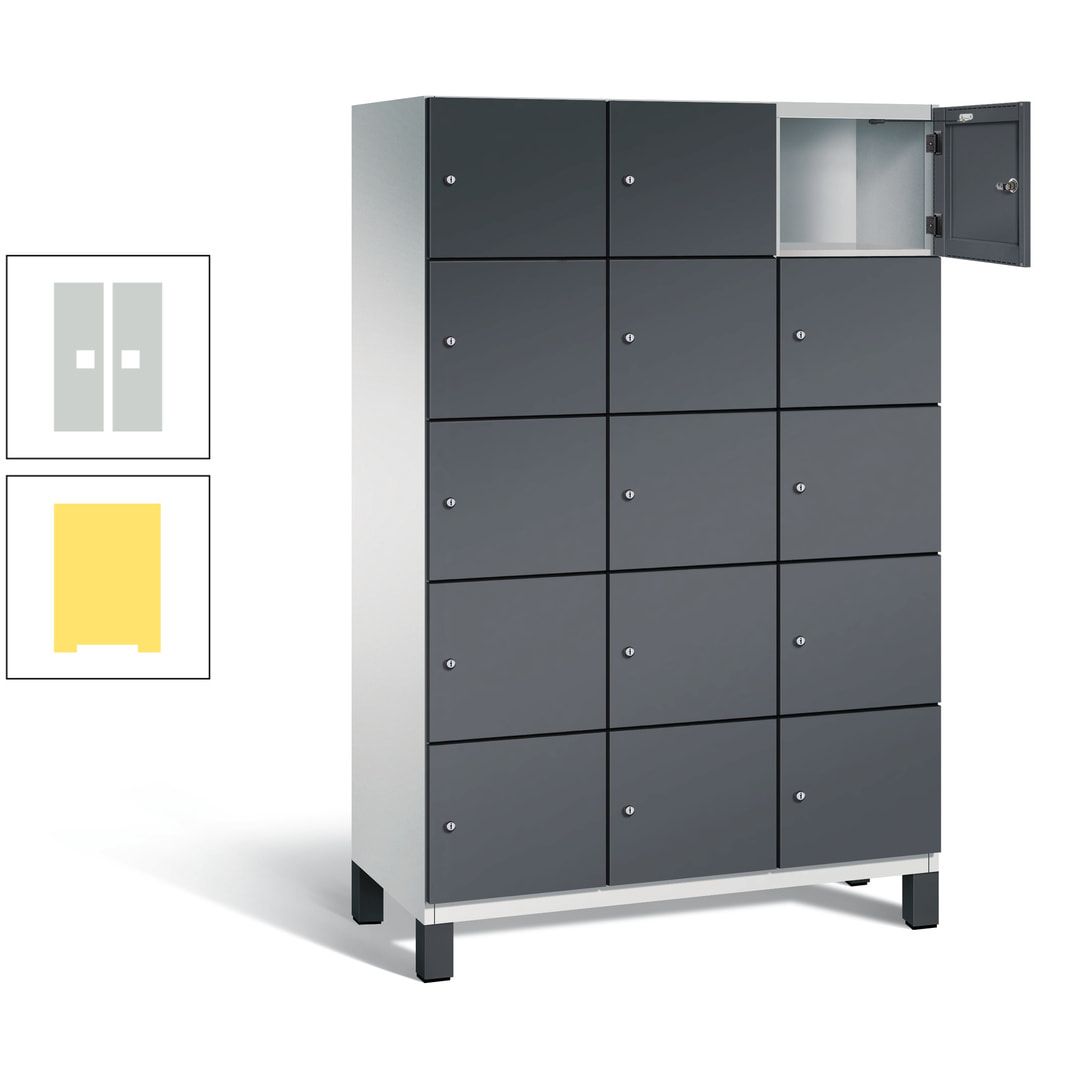 Fächerschrank, Stahlschrank, 15 Fächer, Türöffnungsbegrenzer, Füße, 1.980 x 1.200 x 525 mm (HxBxT), Korpus anthrazitgrau, Front anthrazitgrau