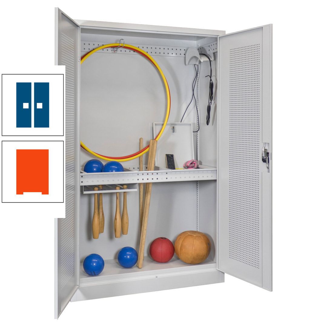 Sportschrank - Lochfeldtüren - Variante 1 - 1.950x1.200x500 mm (HxBxT) - anthrazitgrau