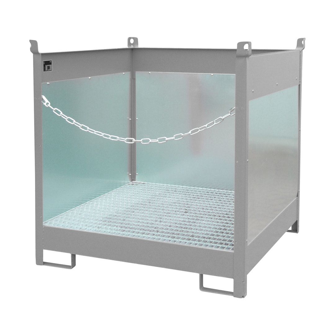 Fass-Stapelpalette - für 4 x 200-l-Fässer - Volumen 220 l - 1.435 x 1.410 x 1.410 mm (HxBxT) - Spritzschutzwände - feuerrot