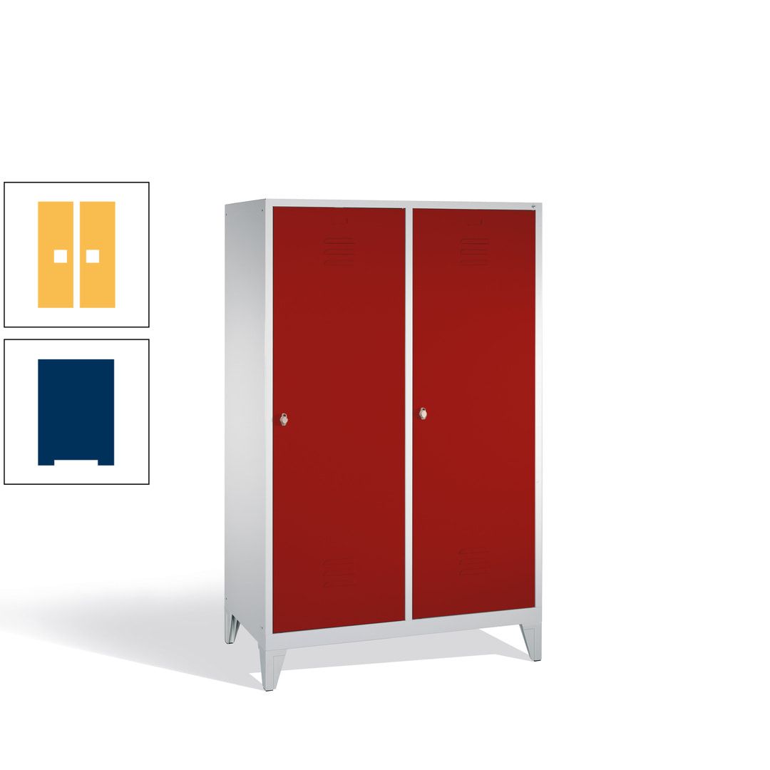 Doppel-Spind mit 2 Großtüren, Garderobenschrank mit Füßen, 4 Abteile a 300 mm, Korpus anthrazitgrau, Tür anthrazitgrau, 1.850 x 1.190 x 500 mm (HxBxT)
