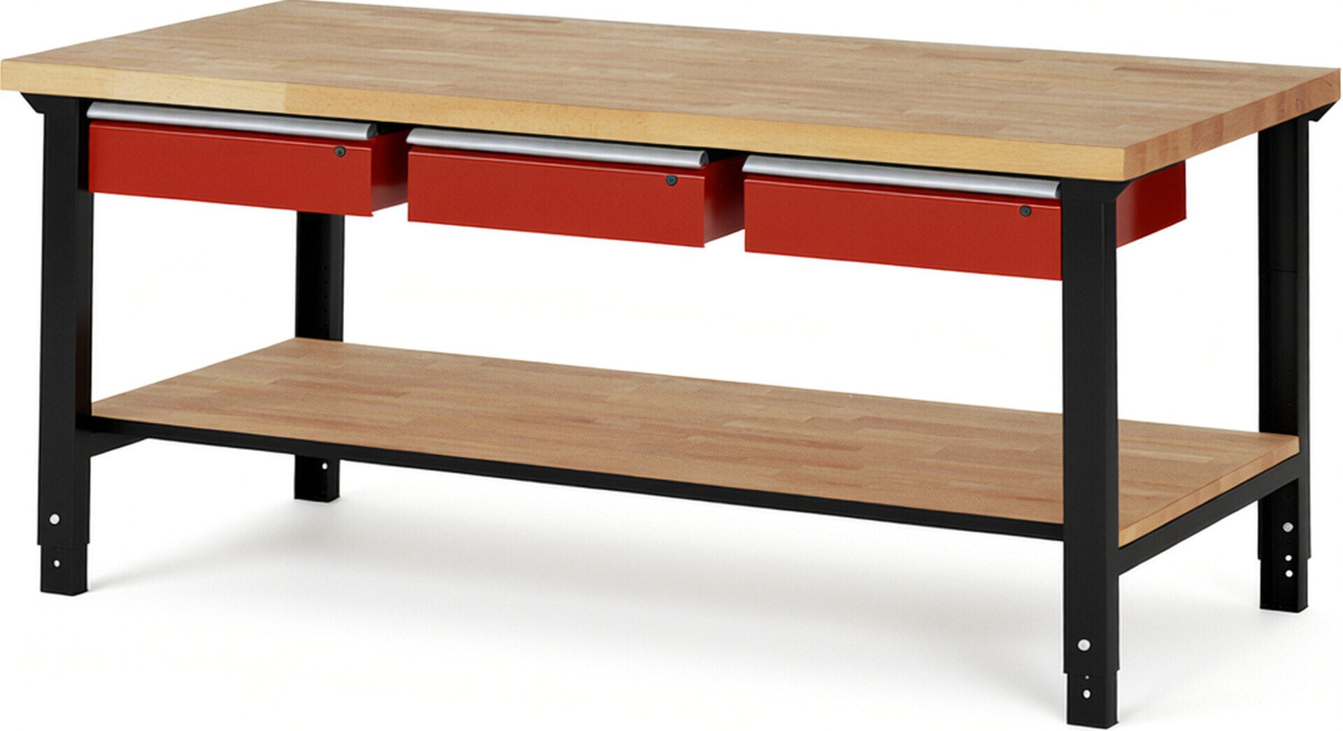 Werkbank mit Ablage - 3 Schubladen - 150:3 - höhenverstellbar 790 - 1.140 mm - 2.000 x 900 mm (BxT) - 750 kg - Buche - Anthrazitgrau