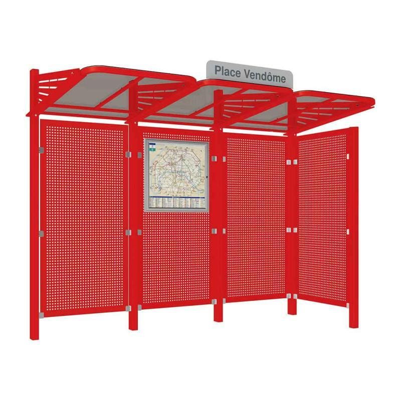 Buswartehalle - Unterstand - Stahlblech Verkleidung rechts - Fahrplankasten - Haltestellenschild - 2.200 x 3.000 x 1.500 mm (HxBxT) - enzianblau