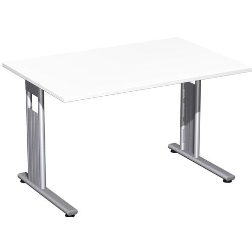 Schreibtisch mit einseitig verkürzt Füßen - C-Fuß Flex - Bürotisch - Konferenztisch - 720 x 1.200 x 800 mm (HxBxT) - Dekor Ahorn - Gestell silber