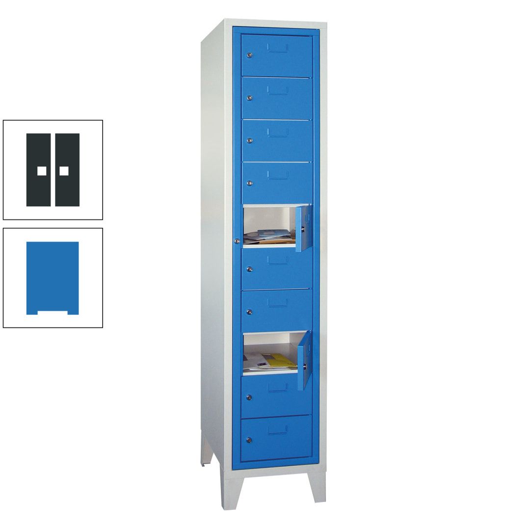 Schließfachschrank - Wäscheausgabeschrank - 10 Fächer a 315 mm - 1.850x400x500 mm (HxBxT) - Füße - Zylinderschloss - anthrazitgrau