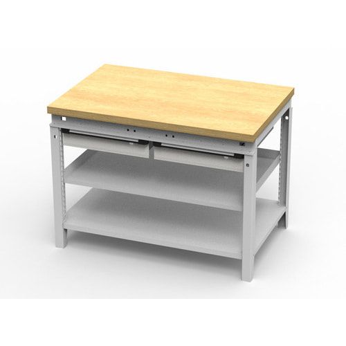 OTTOKIND Werkbank - bündige Arbeitsplatte - 850 x 1.150 x 750 mm (HxBxT) - 2 Schubladen - 2 Ablageböden - lichtgrau