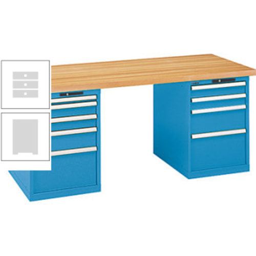 Werkbank, Buchenplatte - Code Lock - Tragkraft 1.000 kg - 850 x 2.000 x 800 mm (HxBxT) - 9 Schubladen - Capriblau