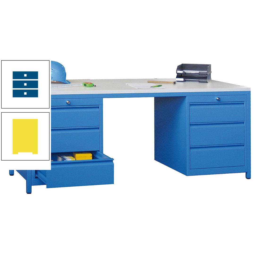 Meisterschreibtisch - 2 Schubladenblöcke - 6 Schubladen - 720 x 1.700 x 800 mm (HxBxT) - anthrazitgrau