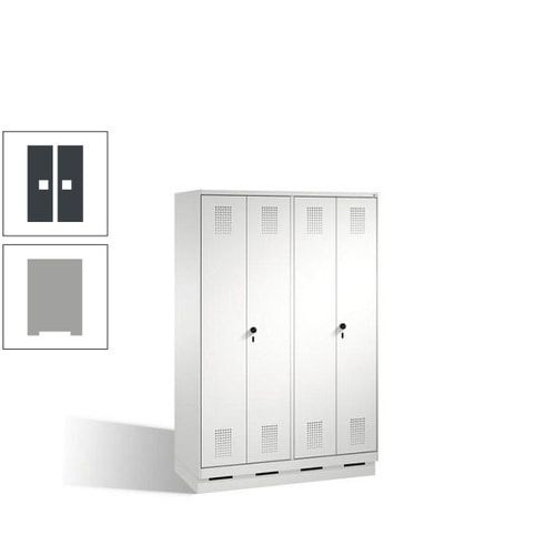 Doppel-Spind, Doppeltüren, Garderobenschrank mit Sockel, 4 Abteile a 300 mm, Korpus anthrazitgrau, Tür anthrazitgrau, 1.800 x 1.200 x 500 mm (HxBxT)