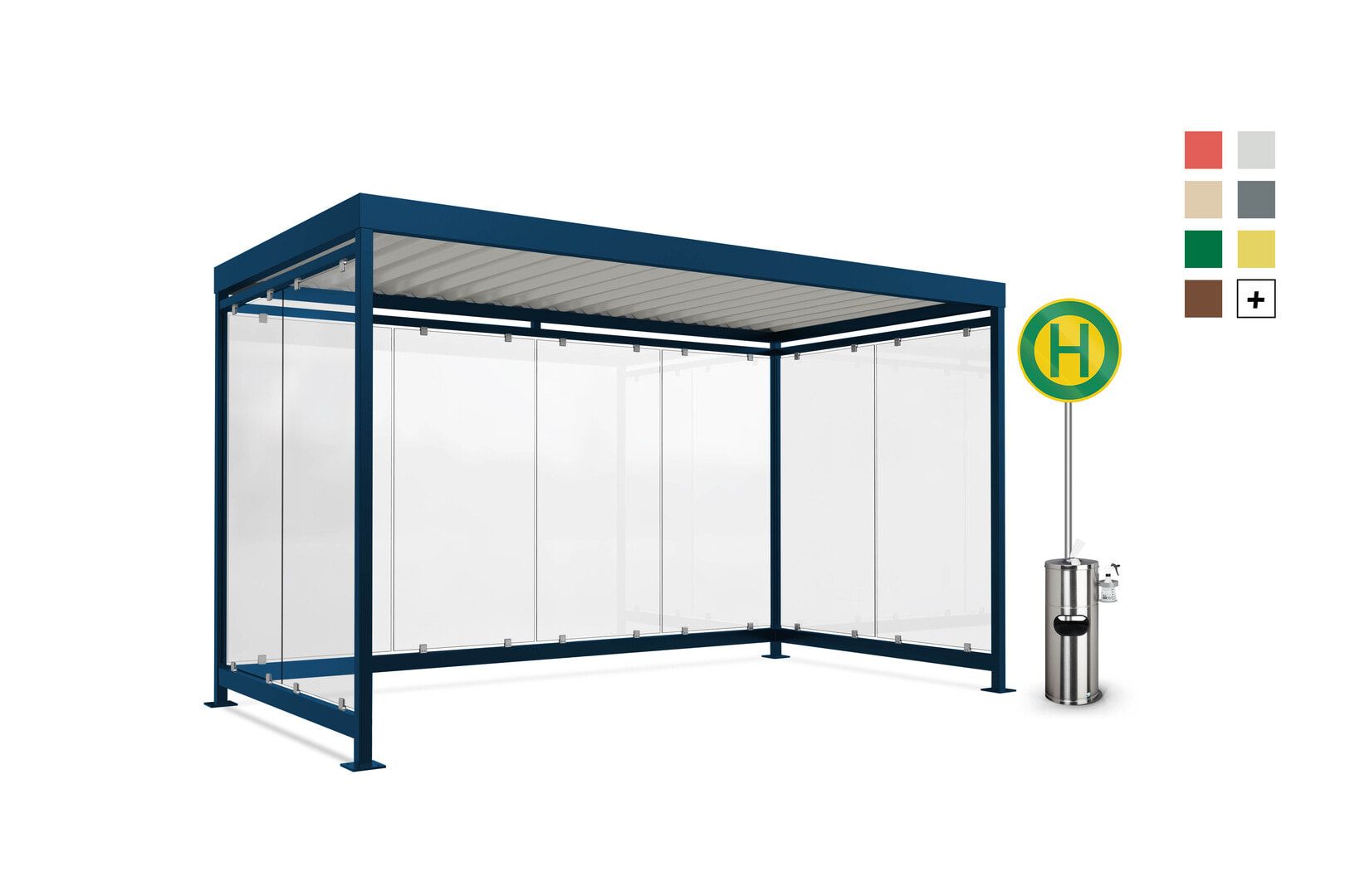 Fahrradunterstand, Raucherunterstand, Bausatz, 12-13 Personen, 2.510 x 4.195 x 2.165 mm (HxBxT), 8 Wände, Elfenbein