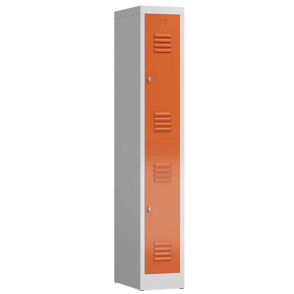 Garderobenschrank, Doppelstockspind, 1 Abteil, 2 Fächer, 1.800 x 310 x 500 mm (HxBxT), Stahl, Drehriegel, Korpus: lichtgrau, Front: anthrazitgrau
