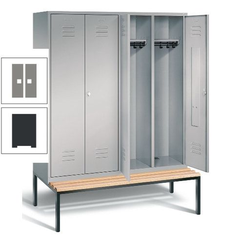 Doppel-Spindschrank, Buche Sitzbank untergebaut, 4 Abteile a 400 mm, Korpus lichtgrau, Tür anthrazitgrau, 2.090 x 1.590 x 815 mm (HxBxT)
