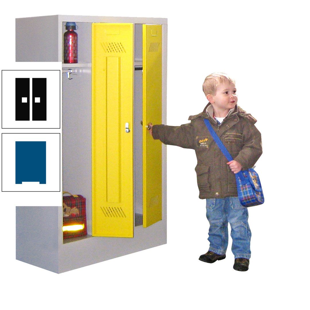 Spindschrank f. Kindergärten - mit Sockel - Höhe 1.300 mm - 2 Abteile a 250 mm - Drehriegel - anthrazitgrau
