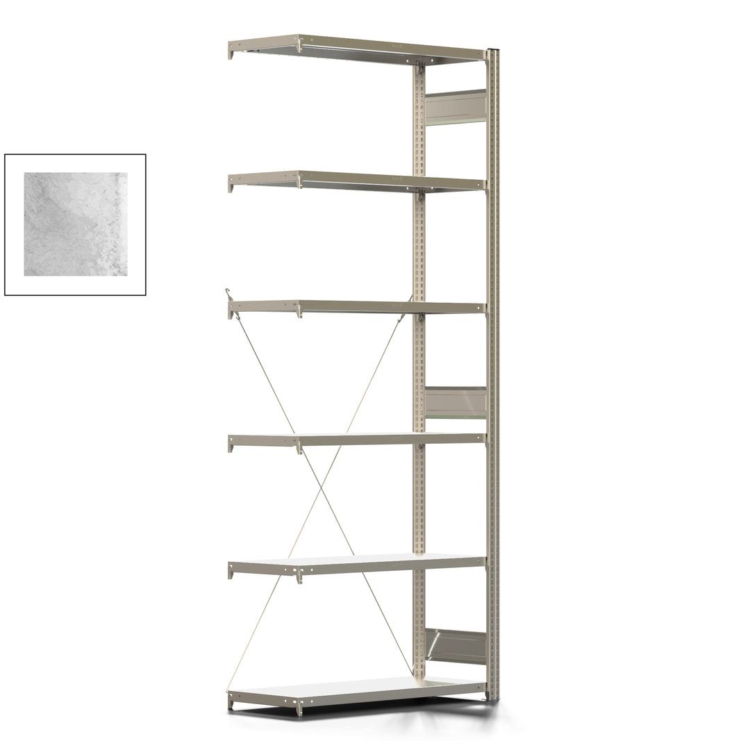 Fachbodenregal mit Tiefenriegel - 350 kg - 2.500 x 1.005 x 426 mm (HxBxT) - Anbauregal - 6 Böden - enzianblau - Lagerregal - Steckregal BERT