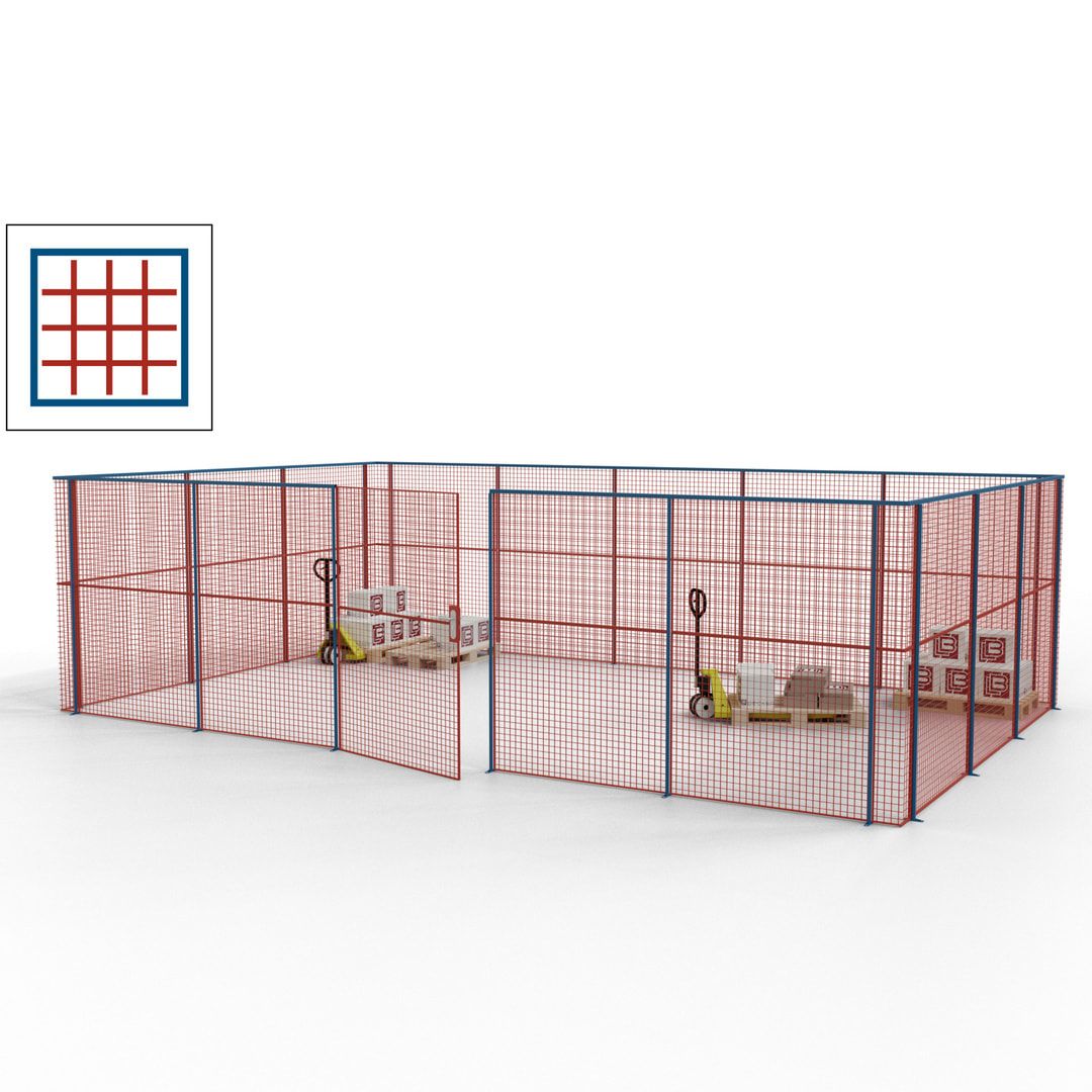Maschinen Schutzgitter - Hallentrennwand - Sicherheitszaun - Tür - 22 m - 2.200 x 7.900 x 4.900 mm (HxBxT) - enzianblau