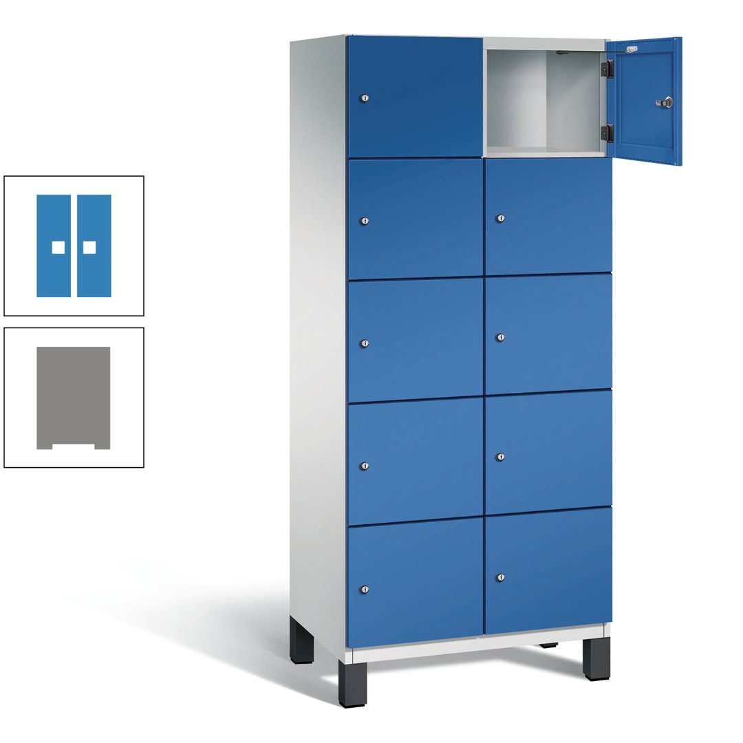 Fächerschrank, Stahlschrank, 10 Fächer, Türöffnungsbegrenzer, Füße, 1.980 x 800 x 525 mm (HxBxT), Korpus anthrazitgrau, Front anthrazitgrau