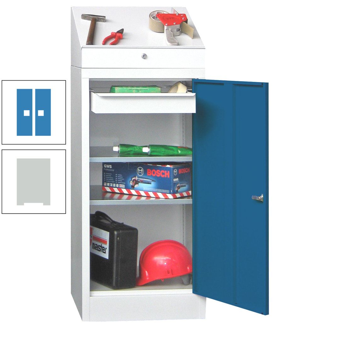 Stehpult mit Schrank - Vollblechtür - 1 Einlegeboden, 1 Ausziehboden, 1 Schublade - 1.270x500x500 mm (HxBxT) - anthrazitgrau