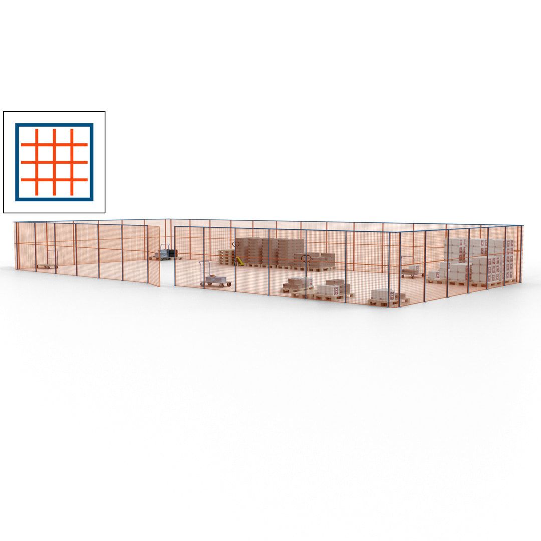 Maschinen Schutzgitter - Hallentrennwand - Sicherheitszaun - Tür - 57 m - 2.200 x 19.900 x 9.400 mm (HxBxT) - enzianblau