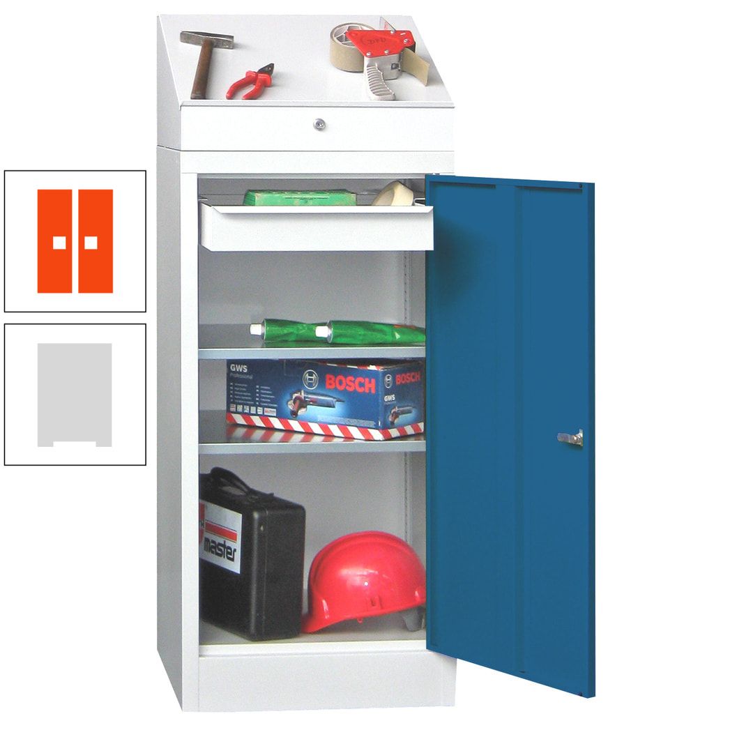 Stehpult mit Schrank - Vollblechtür - 1 Einlegeboden, 1 Ausziehboden, 1 Schublade - 1.270x500x500 mm (HxBxT) - anthrazitgrau
