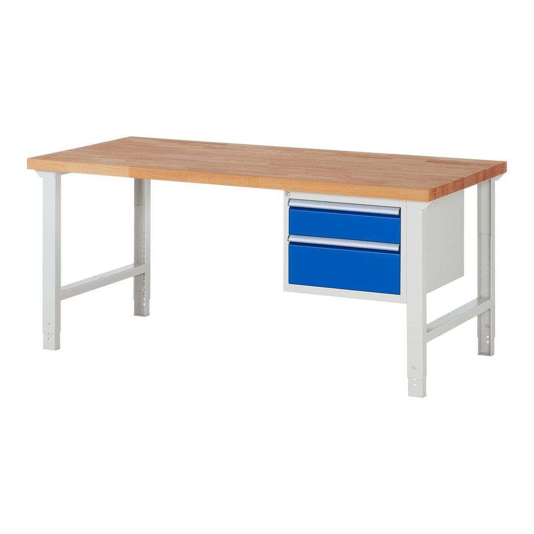 Werkbank - 2 Schubladen - Teilauszug - 150:1 / 210:1 - Höhe 790-1.140 mm - 2.000 x 900 mm (BxT) - 750 kg - Buche - Anthrazitgrau
