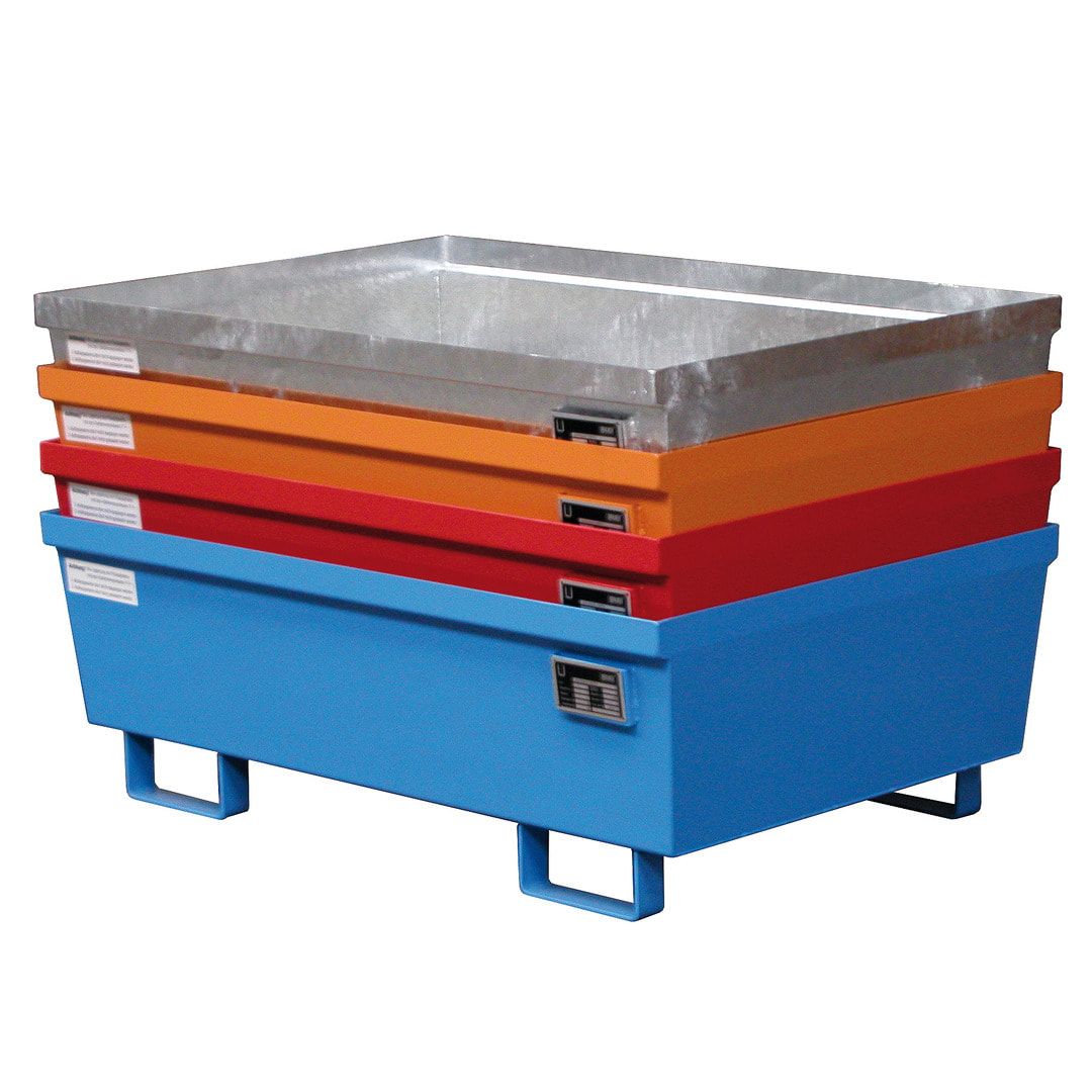 Ineinander stapelbare Auffangwanne - Stahl - 229 l Volumen - Breite 800 mm - feuerrot