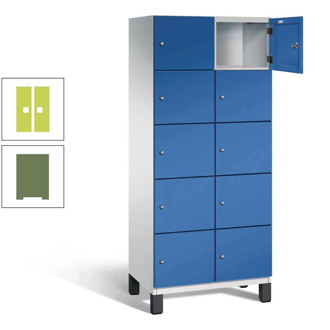 Fächerschrank, Stahlschrank, 10 Fächer, Türöffnungsbegrenzer, Füße, 1.980 x 800 x 525 mm (HxBxT), Korpus anthrazitgrau, Front anthrazitgrau