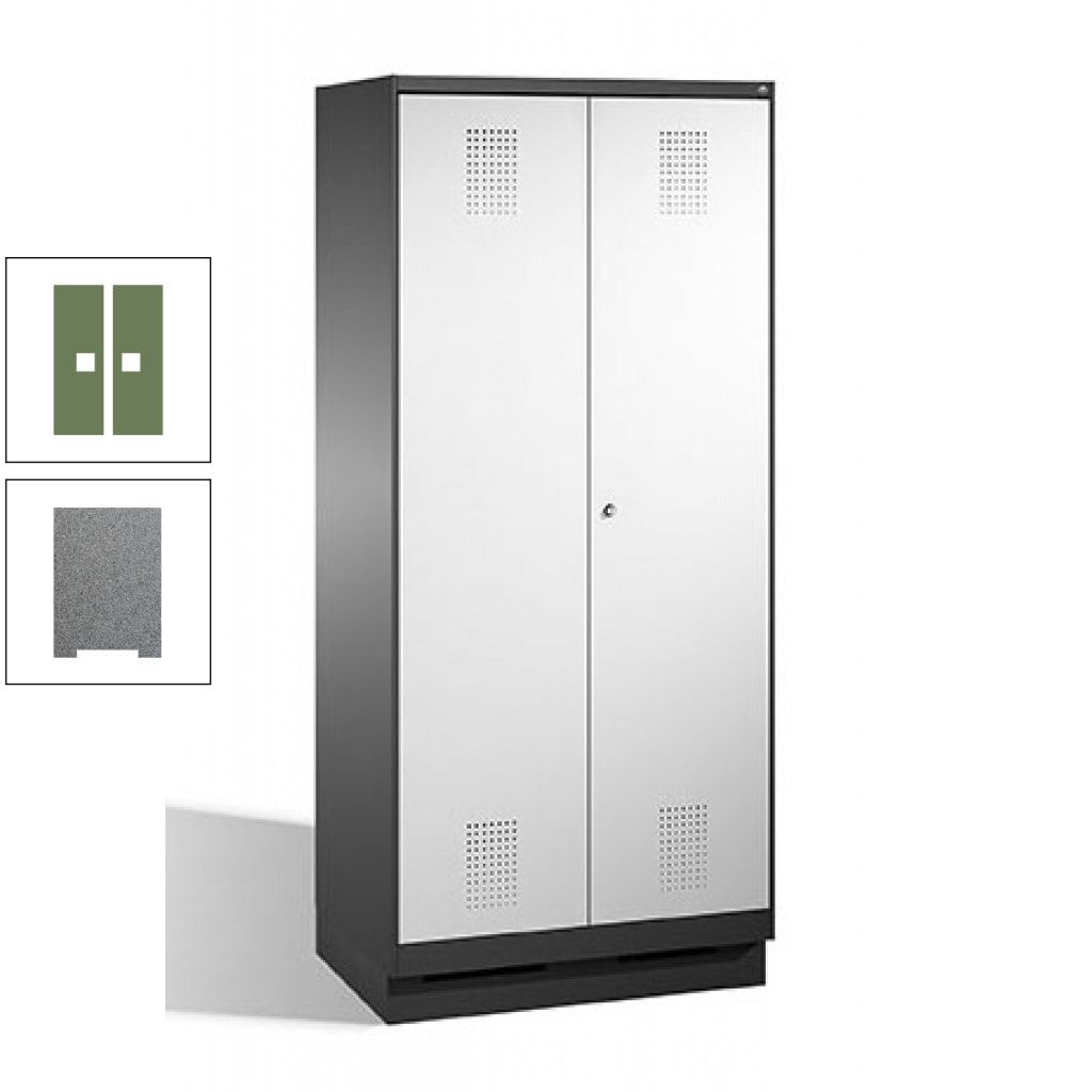 Doppel-Spind, Doppeltüren, Garderobenschrank mit Sockel, 2 Abteile a 400 mm, Korpus anthrazitgrau, Tür anthrazitgrau, 1.800 x 800 x 500 mm (HxBxT)