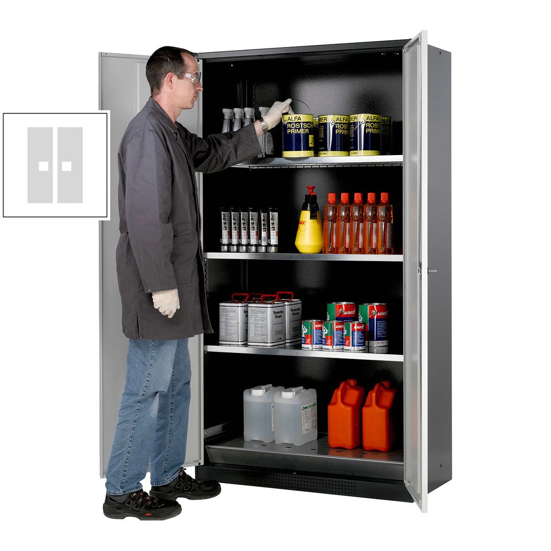 Chemikalienschrank - Falttüren, enzianblau - 3 Fachböden - 1.950 x 1.055 x 520 mm (HxBxT) - Stahl, pulverbeschichtet