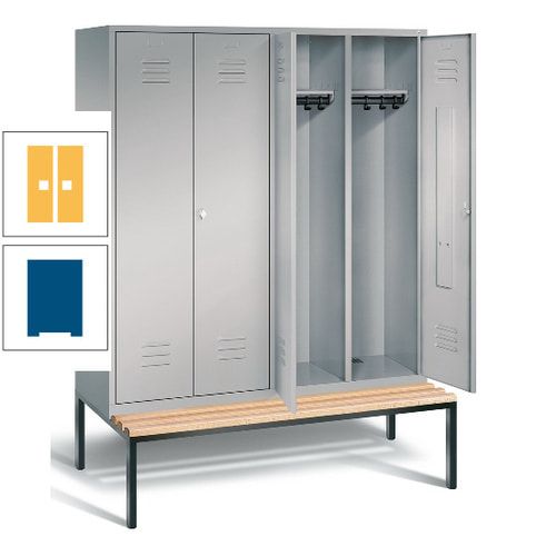 Doppel-Spindschrank, Buche Sitzbank untergebaut, 4 Abteile a 400 mm, Korpus lichtgrau, Tür anthrazitgrau, 2.090 x 1.590 x 815 mm (HxBxT)