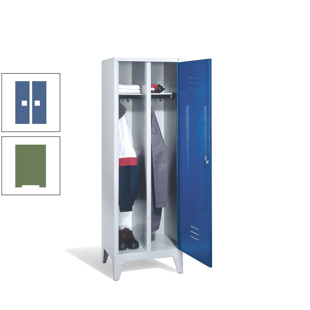 Doppel-Spind mit Großtür, Garderobenschrank mit Füßen, 2 Abteile a 300 mm, Korpus anthrazitgrau, Tür anthrazitgrau, 1.850 x 610 x 500 mm (HxBxT)