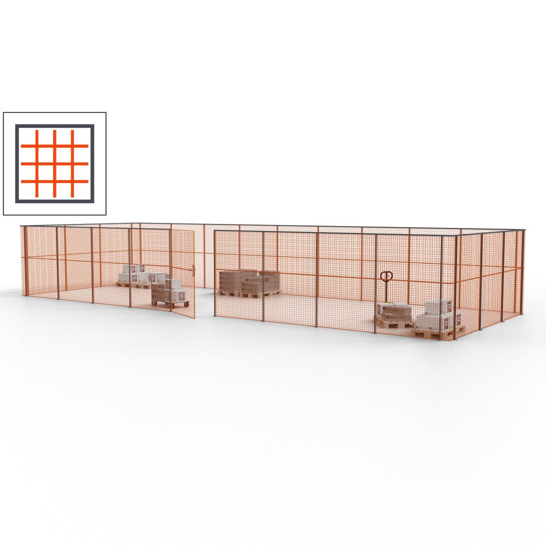 Maschinen Schutzgitter - Hallentrennwand - Sicherheitszaun - Tür - 36 m - 2.200 x 13.900 x 4.900 mm (HxBxT) - enzianblau