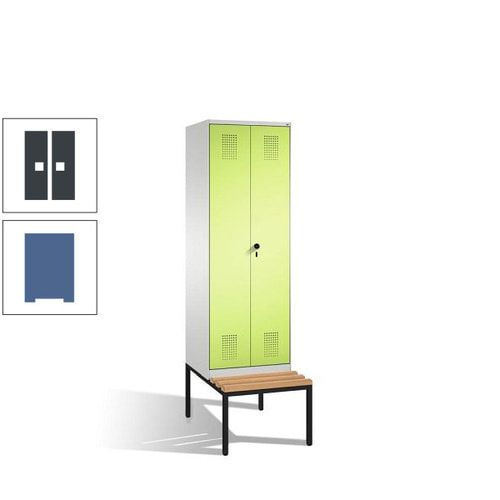 Doppel-Spind, Garderobenschrank, Buche Sitzbank untergebaut, 2 Abteile a 300 mm, Korpus anthrazitgrau, Tür anthrazitgrau, 2.090 x 600 x 815 mm (HxBxT)