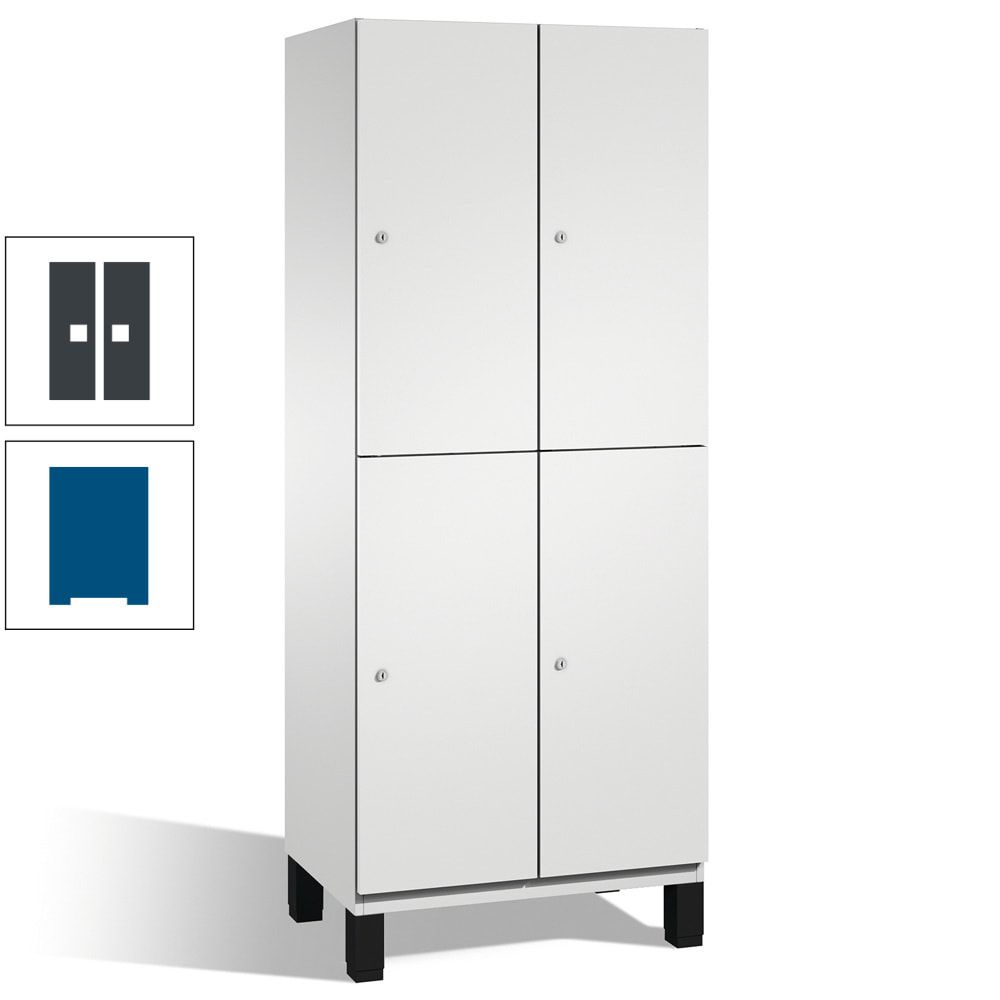 Fächerschrank, Stahlschrank, doppelstöckig, 4 Fächer, Füße, Korpus anthrazitgrau, Tür anthrazitgrau, 1.980 x 600 x 525 mm (HxBxT)
