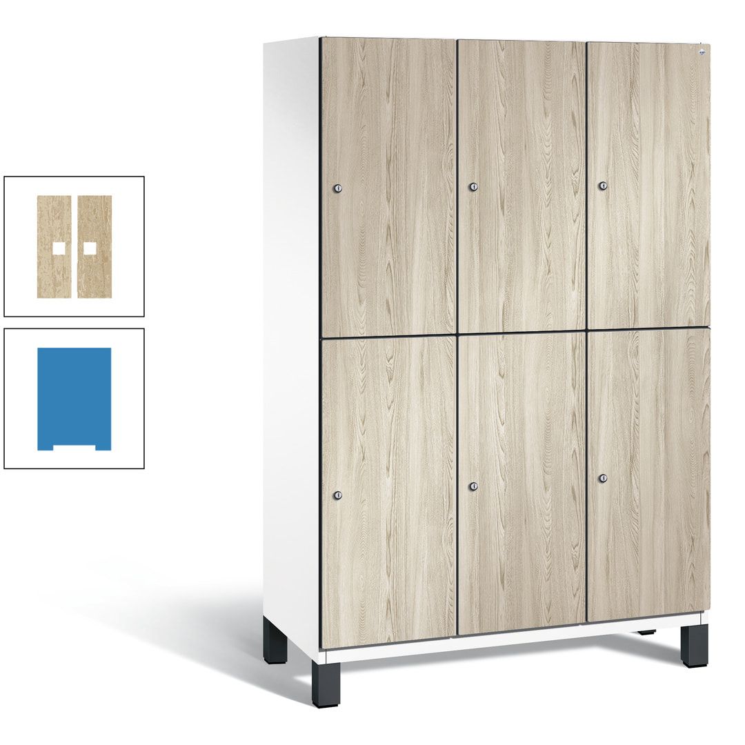 Fächerschrank, Garderobenschrank, mit Füßen, 3 Abteile, 1.980 x 1.200 x 525 mm (HxBxT), Korpus anthrazitgrau, Tür Donau-Ahorn