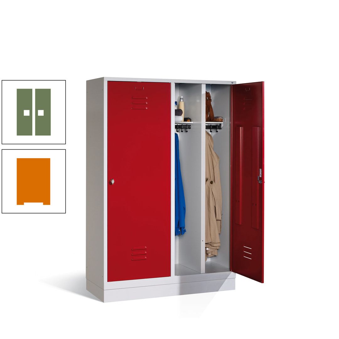 Doppel-Spind mit Großtüren, Garderobenschrank mit Sockel, 4 Abteile a 300 mm, Korpus anthrazitgrau, Tür anthrazitgrau, 1.800 x 1.190 x 500 mm (HxBxT)