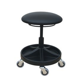 Arbeitshocker mit Ablage-System - Sitzhöhe 490 - 620 mm mm - Kunstleder Pilz - Kunststoff Fußkreuz mit Rollen - Ringauslösung