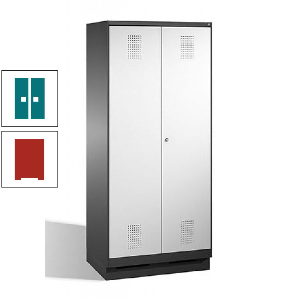 Doppel-Spind, Doppeltüren, Garderobenschrank mit Sockel, 2 Abteile a 400 mm, Korpus anthrazitgrau, Tür anthrazitgrau, 1.800 x 800 x 500 mm (HxBxT)