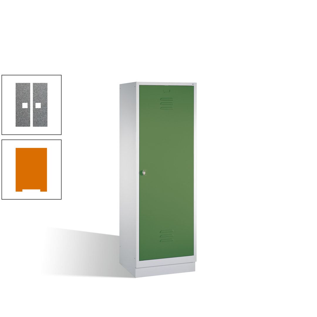 Doppel-Spind mit Großtür, Garderobenschrank mit Sockel, 2 Abteile a 300 mm, Korpus anthrazitgrau, Tür anthrazitgrau, 1.800 x 610 x 500 mm (HxBxT)