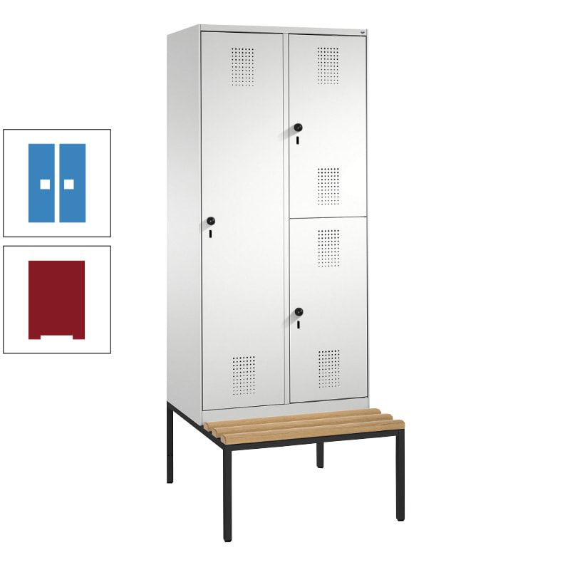 Garderobenschrank, Spind ein- und doppelstöckig Sitzbank, 2 Abteile, 3 Fächer, 2.090 x 800 x 500 mm (HxBxT), Front anthrazitgrau, Korpus anthrazitgrau